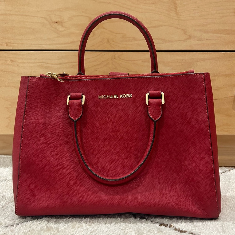 Michael Kors Red Leather Tote Bag